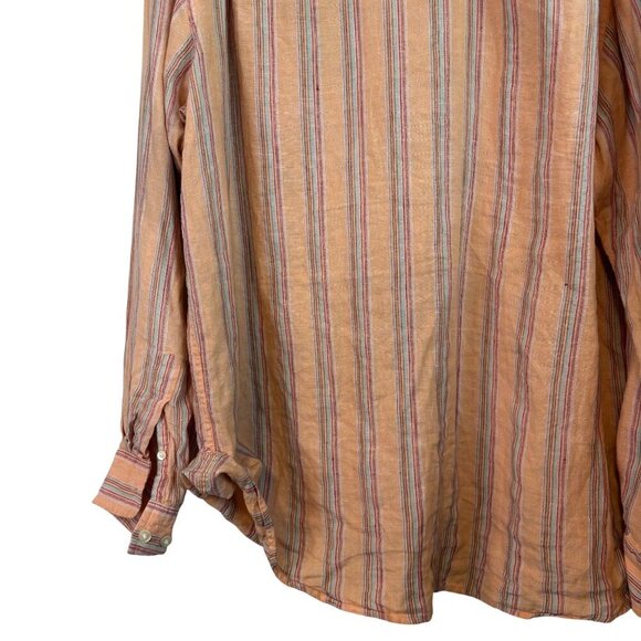 Gap Men's 100% Linen Striped Orange Vibrant Button Down Shirt Size XL - Picture 11 of 11